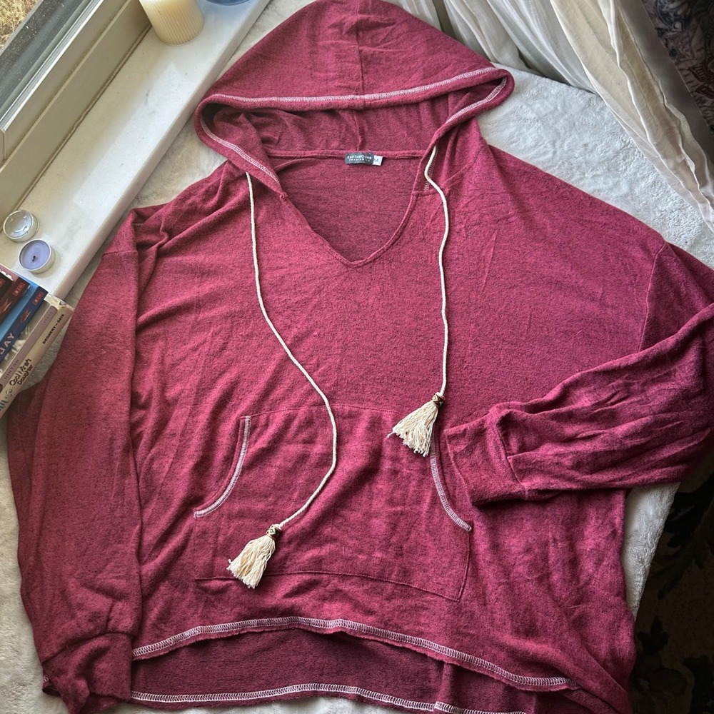 Soft Maroon Boho Shirt Hoodie Indie Long Sleeve